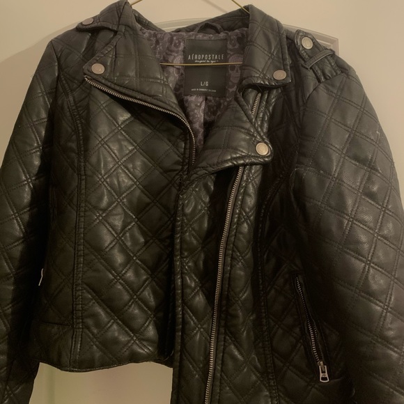 Black Aeropostale faux leather jacket, size large - Picture 2 of 2